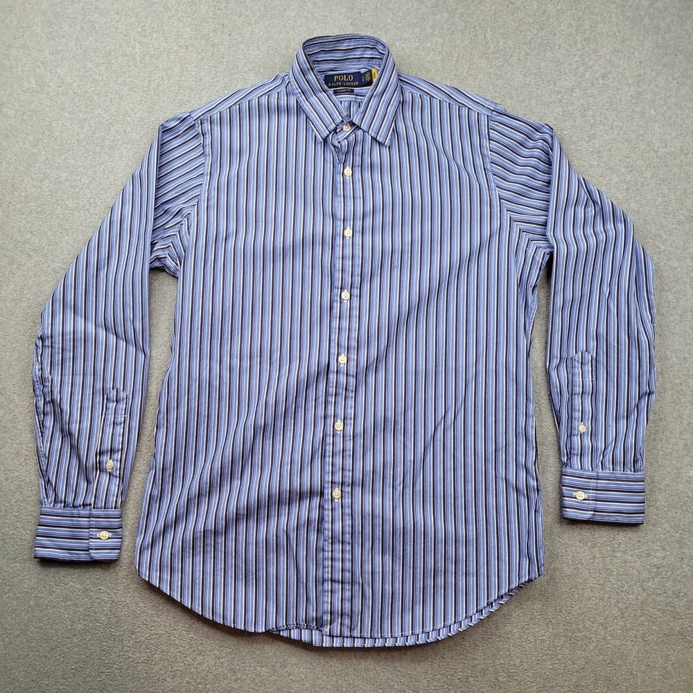 Polo Ralph Lauren Button Down Shirt Mens Small Blue Striped Classic Fit Long Slv